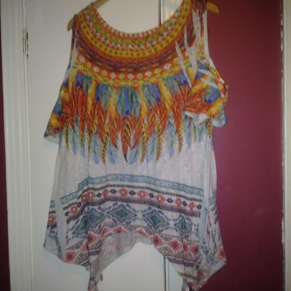 Tribal Print Cold Shoulder Top Size 3x